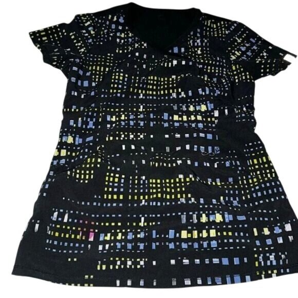 Cherokee Infinity Black V-Neck Scrub XS Top With Geometric Print - Picture 1 of 6